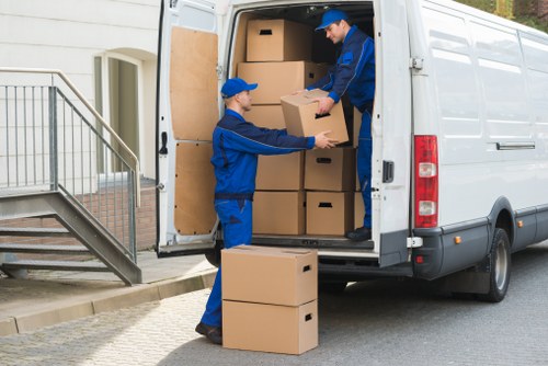 Packed boxes and personal belongings for student storage in Rushgreen