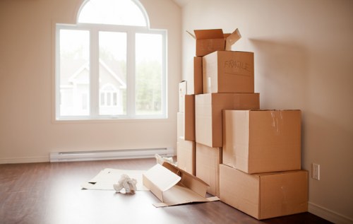Packed domestic items prepared for household storage in Rushgreen